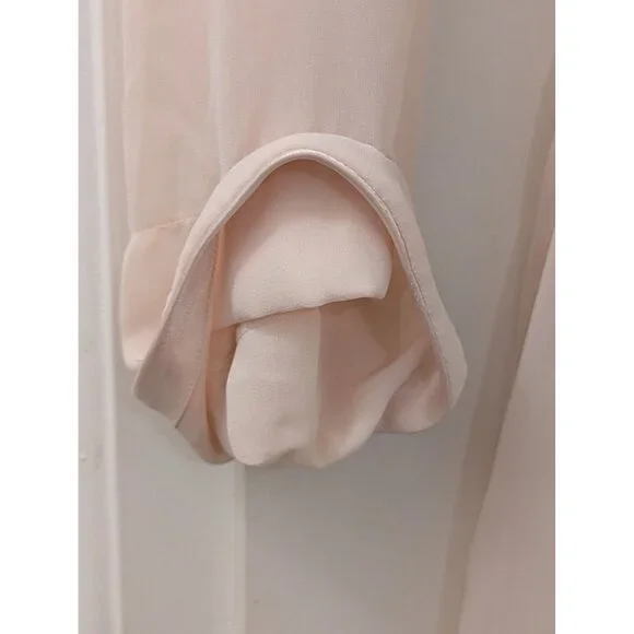 1980's Victoria Secret Sheer Beige Long Robe With Tie Waist & Pocket Detail